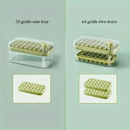 Ice Cube Tray Set Push-Button Airtight 64 Cubes