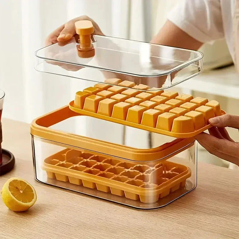 Ice Cube Tray Set Push-Button Airtight 64 Cubes