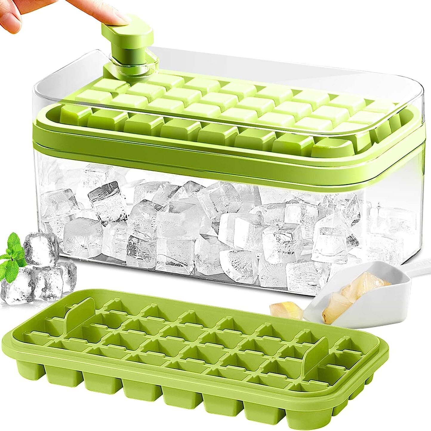 Ice Cube Tray Set Push-Button Airtight 64 Cubes