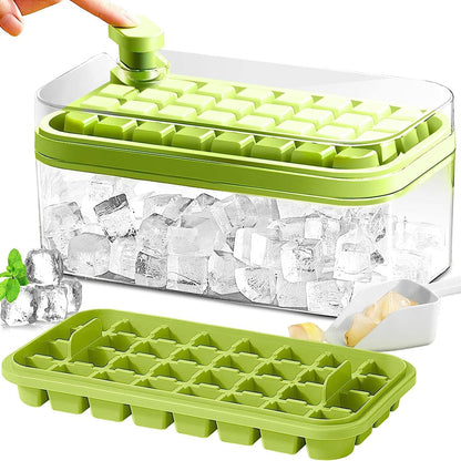 Ice Cube Tray Set Push-Button Airtight 64 Cubes