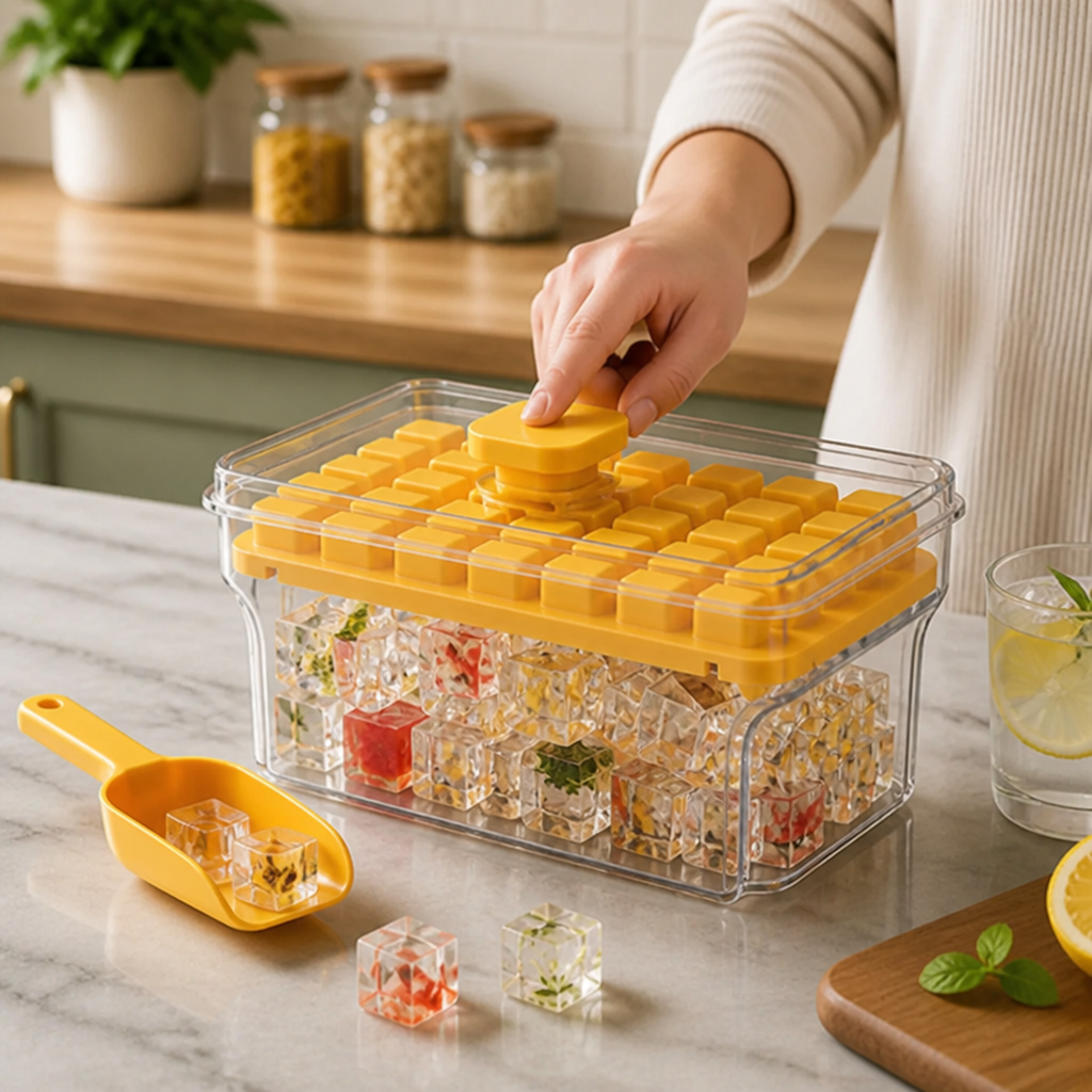 Ice Cube Tray Set Push-Release Transparent Storage Box