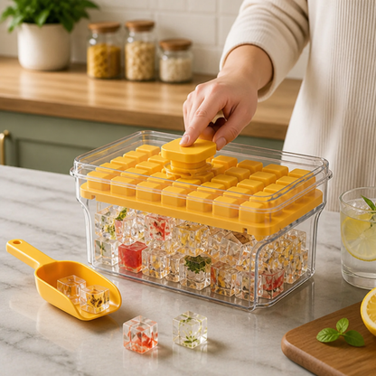 Ice Cube Tray Set Push-Release Transparent Storage Box