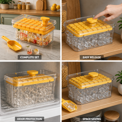 Ice Cube Tray Set Push-Release Transparent Storage Box
