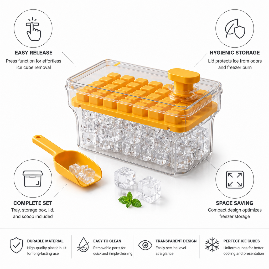 Ice Cube Tray Set Push-Release Transparent Storage Box