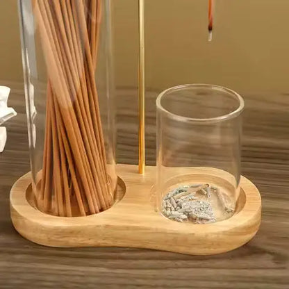 Incense & Candle Holder Wood Base Removable Glass Cups
