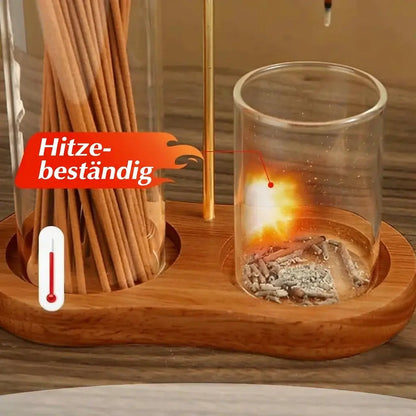 Incense & Candle Holder Wood Base Removable Glass Cups