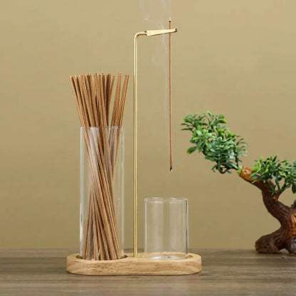 Incense & Candle Holder Wood Base Removable Glass Cups