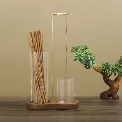 Incense & Candle Holder Wood Base Removable Glass Cups