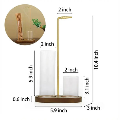 Incense & Candle Holder Wood Base Removable Glass Cups