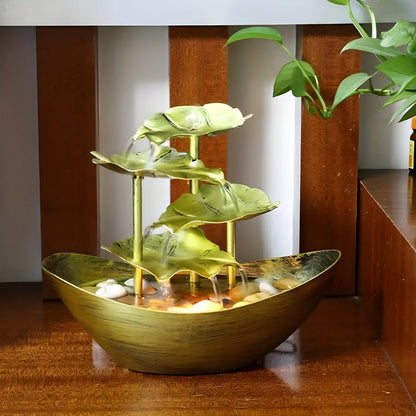 Indoor Fountain Multi-Level Metal Leaf Warm LED Cordless