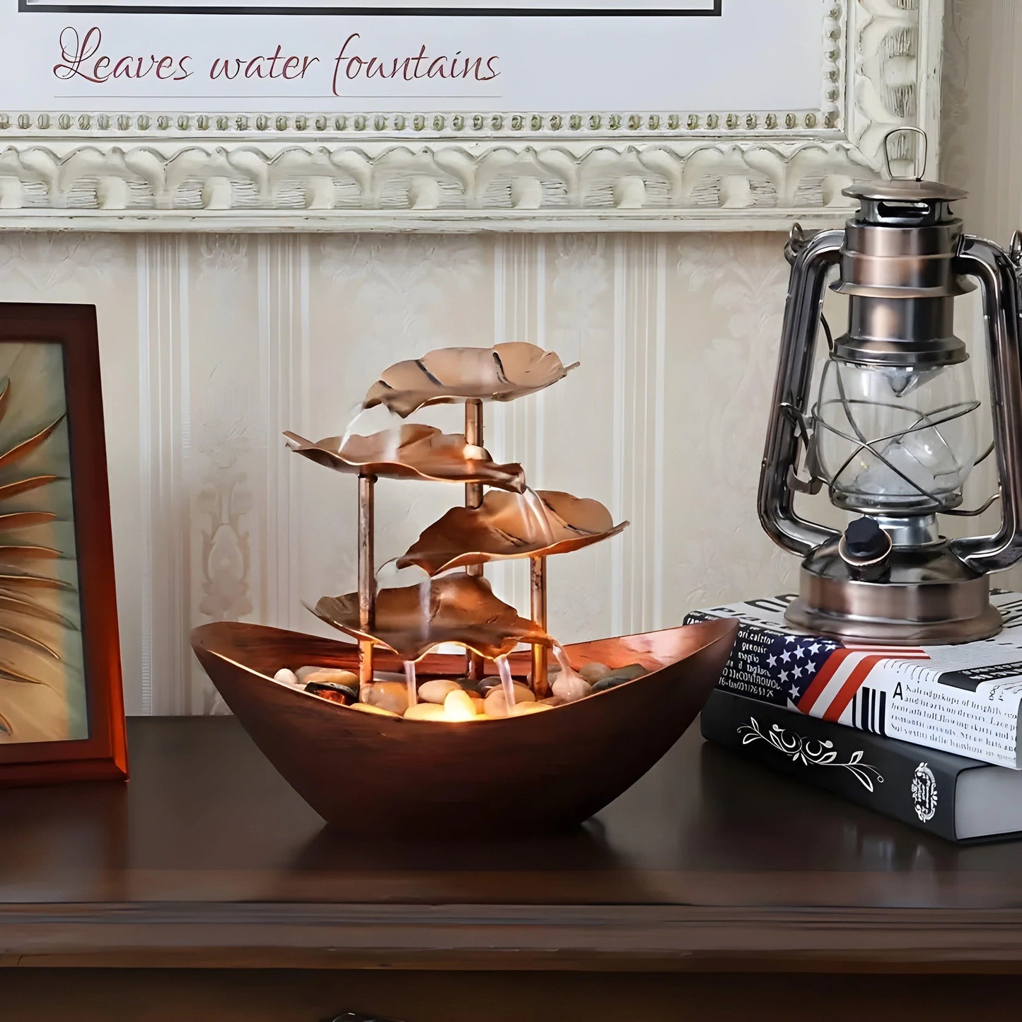 Indoor Fountain Multi-Level Metal Leaf Warm LED Cordless