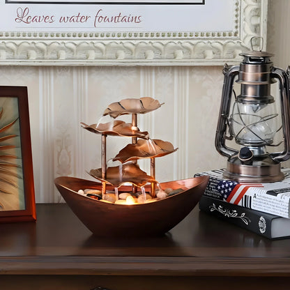 Indoor Fountain Multi-Level Metal Leaf Warm LED Cordless