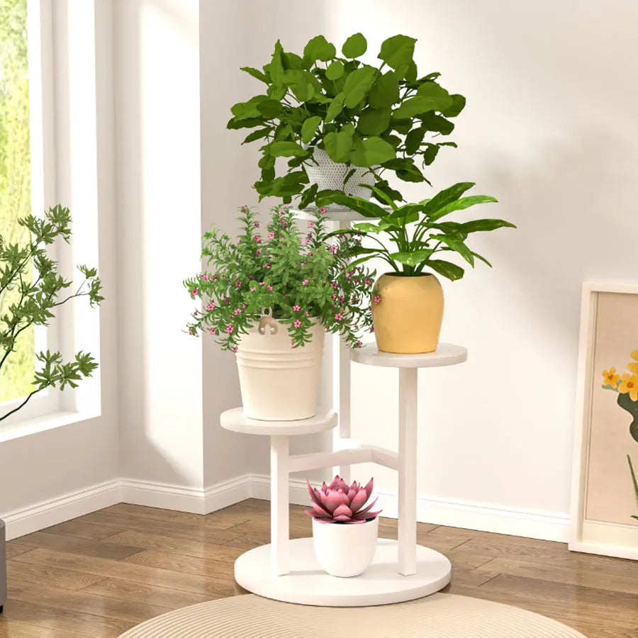 Indoor Plant Stand Four-Tier Staggered Wood & Metal