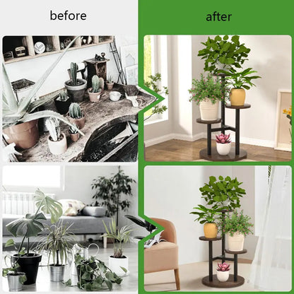Indoor Plant Stand Four-Tier Staggered Wood & Metal