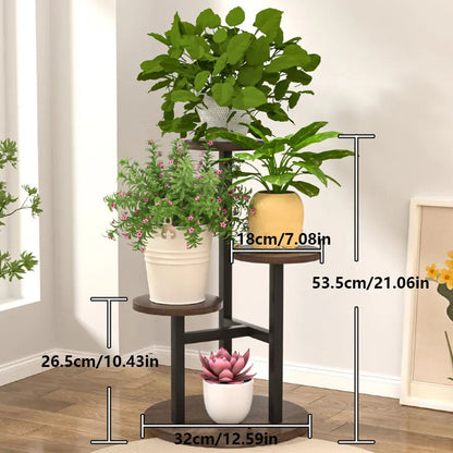 Indoor Plant Stand Four-Tier Staggered Wood & Metal