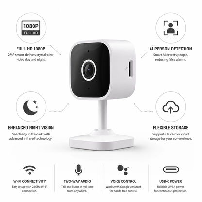 Indoor Wi‑Fi Camera 1080p AI Person Detection Night Vision