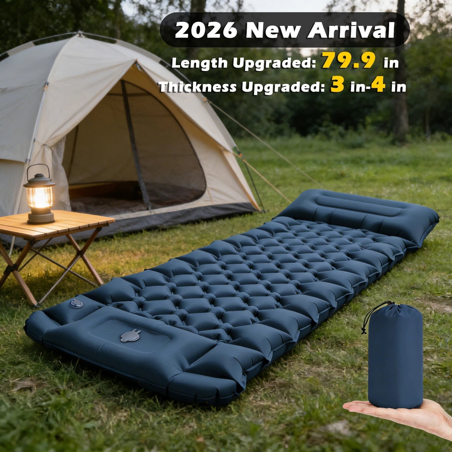 Inflatable Sleeping Pad Integrated Pillow & Foot Pump