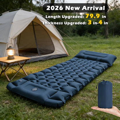 Inflatable Sleeping Pad Integrated Pillow & Foot Pump