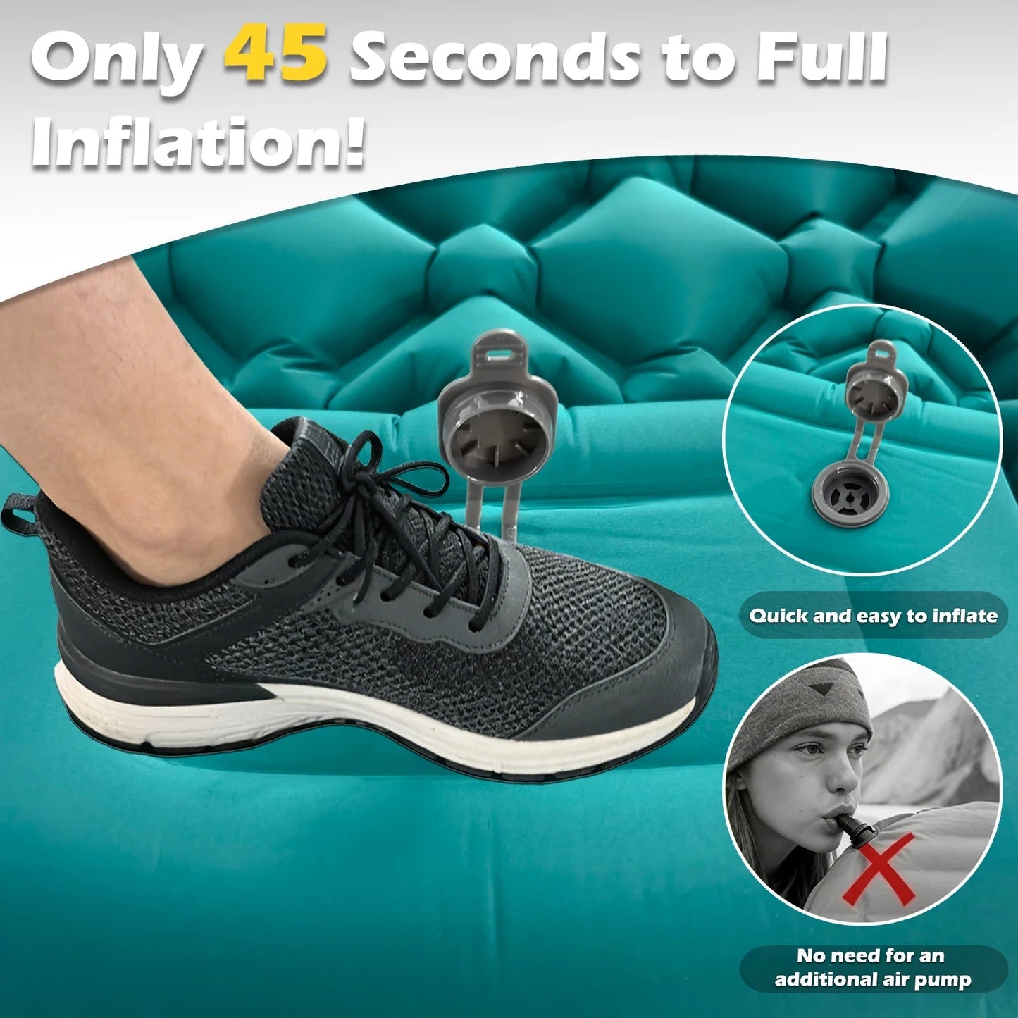 Inflatable Sleeping Pad Integrated Pillow & Foot Pump