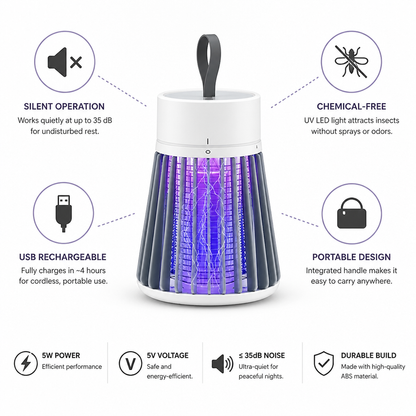 Insect Trap USB Rechargeable Silent UV LED