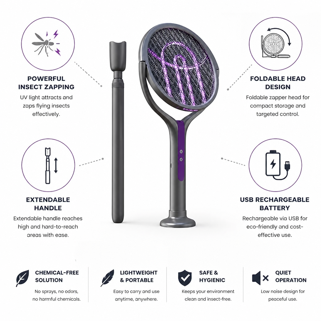 Insect Zapper & UV Light USB Rechargeable Extendable Handle