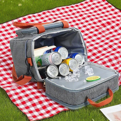 Insulated Cooler Bag Double Compartment Adjustable Shoulder Strap & Handle