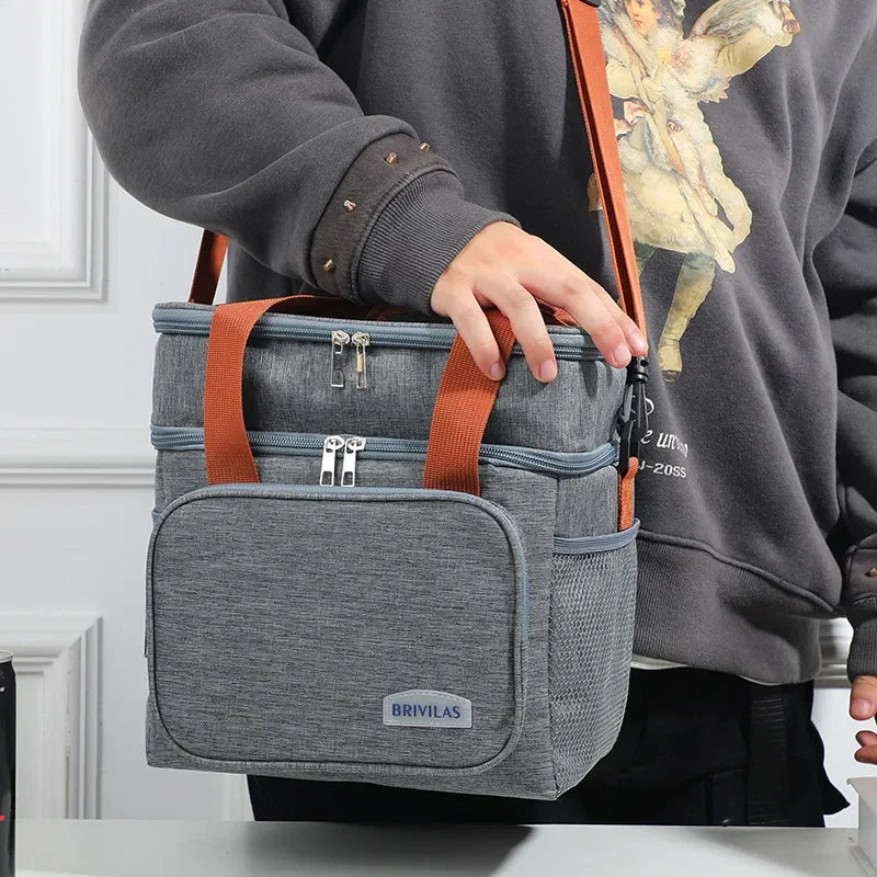 Insulated Cooler Bag Double Compartment Adjustable Shoulder Strap & Handle
