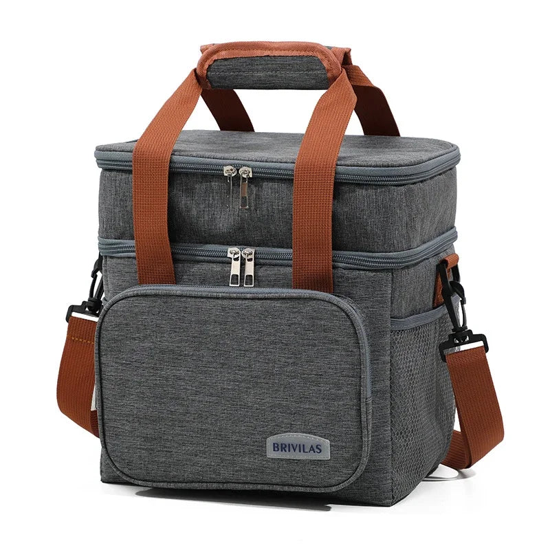 Insulated Cooler Bag Double Compartment Adjustable Shoulder Strap & Handle
