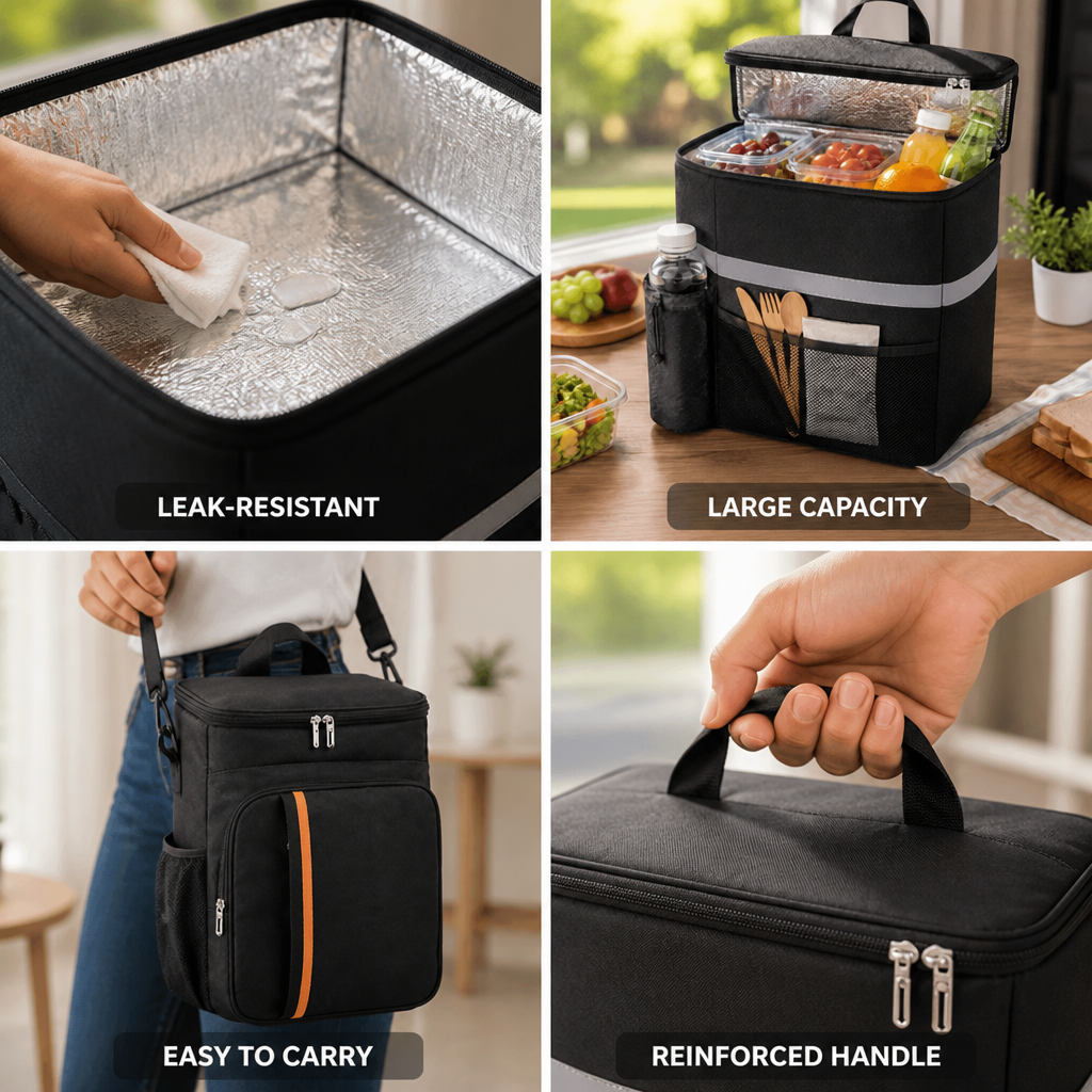 Insulated Cooler Bag Reinforced Handle & Detachable Strap