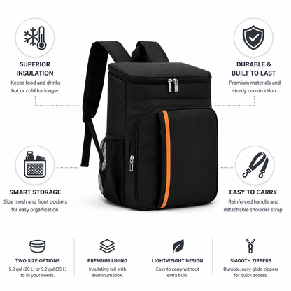 Insulated Cooler Bag Reinforced Handle & Detachable Strap