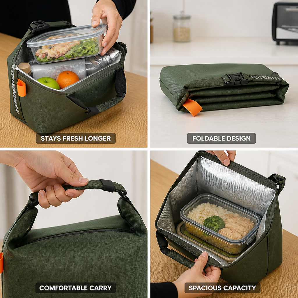 Insulated & Foldable Lunch Bag (Zipper Closure)