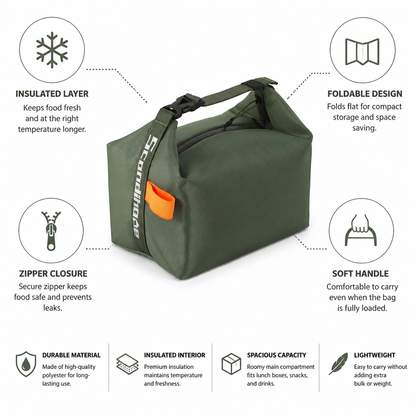 Insulated & Foldable Lunch Bag (Zipper Closure)