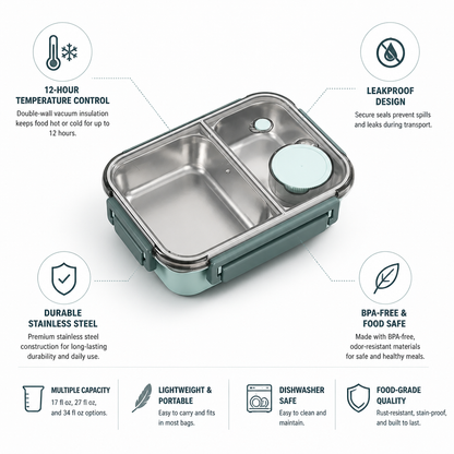 Insulated Lunch Box Stainless Steel Vacuum Insulated Leakproof Lid