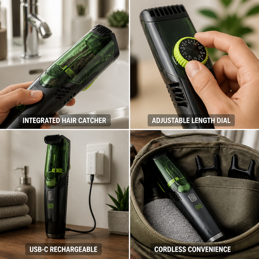 Integrated Hair-Catcher & USB-C Rechargeable Beard Trimmer