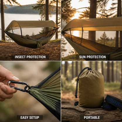 Integrated Mosquito Net and Sunshade Camping Hammock (260 × 140 cm)