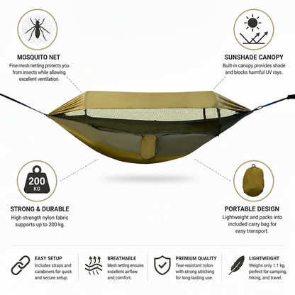 Integrated Mosquito Net and Sunshade Camping Hammock (260 × 140 cm)