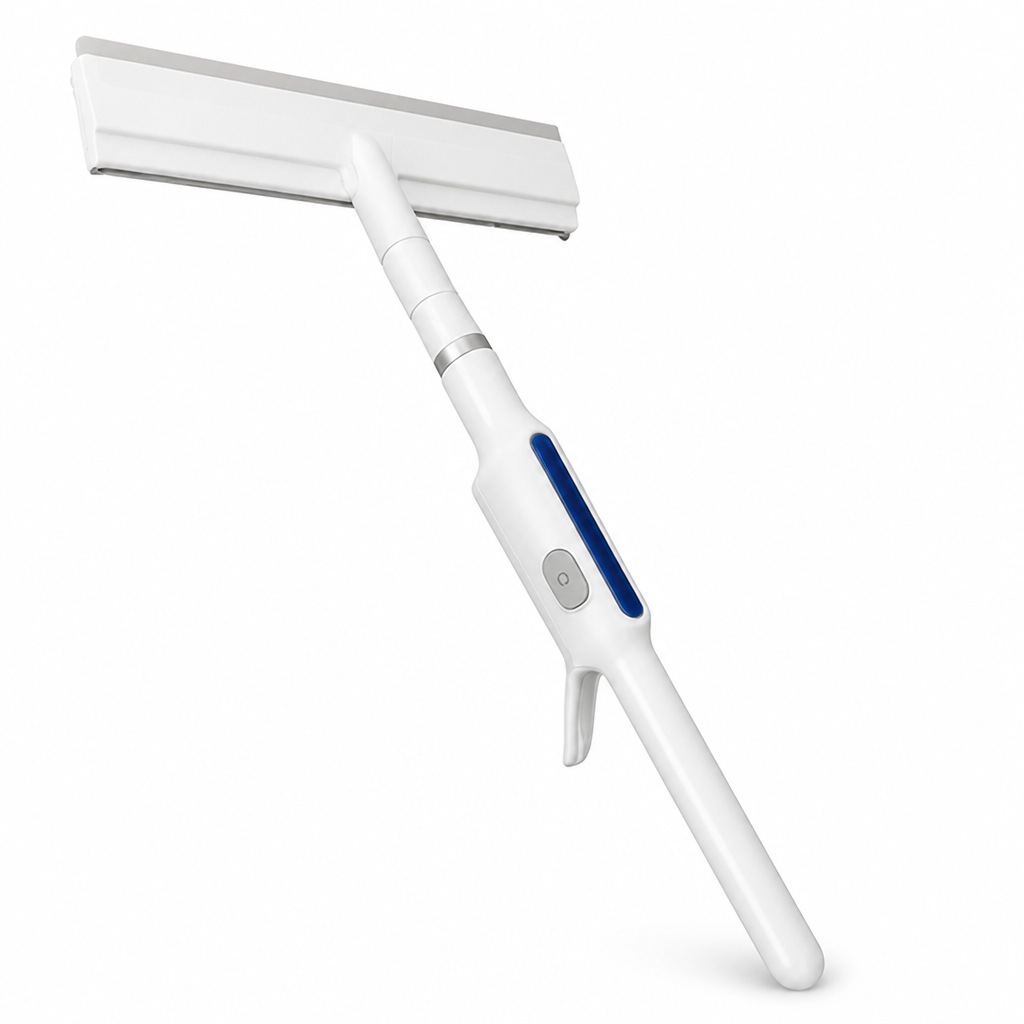 Integrated Spray Head & Double Blade Telescopic Window Squeegee (With Microfiber Cloths)
