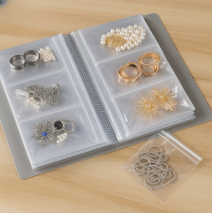 Jewelry Organizer Book 30 Transparent Pockets Slim Travel Anti-Tangle