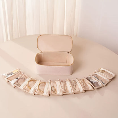 Jewelry Travel Case Faux Leather 12 Windowed Velvet Pouches