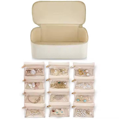 Jewelry Travel Case Faux Leather 12 Windowed Velvet Pouches