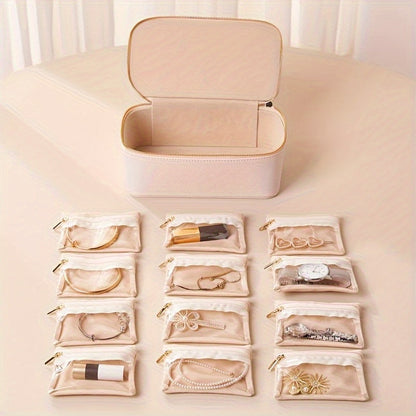 Jewelry Travel Case Faux Leather 12 Windowed Velvet Pouches