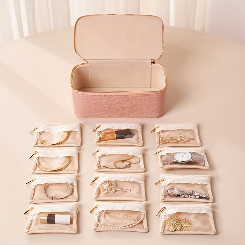 Jewelry Travel Case Faux Leather 12 Windowed Velvet Pouches