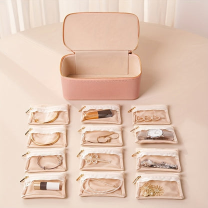 Jewelry Travel Case Faux Leather 12 Windowed Velvet Pouches
