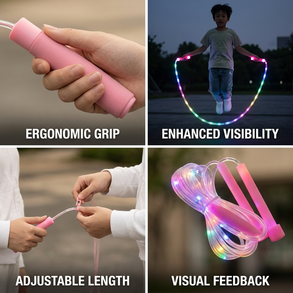 Jump Rope LED Light Adjustable Length & Non-Slip Handles