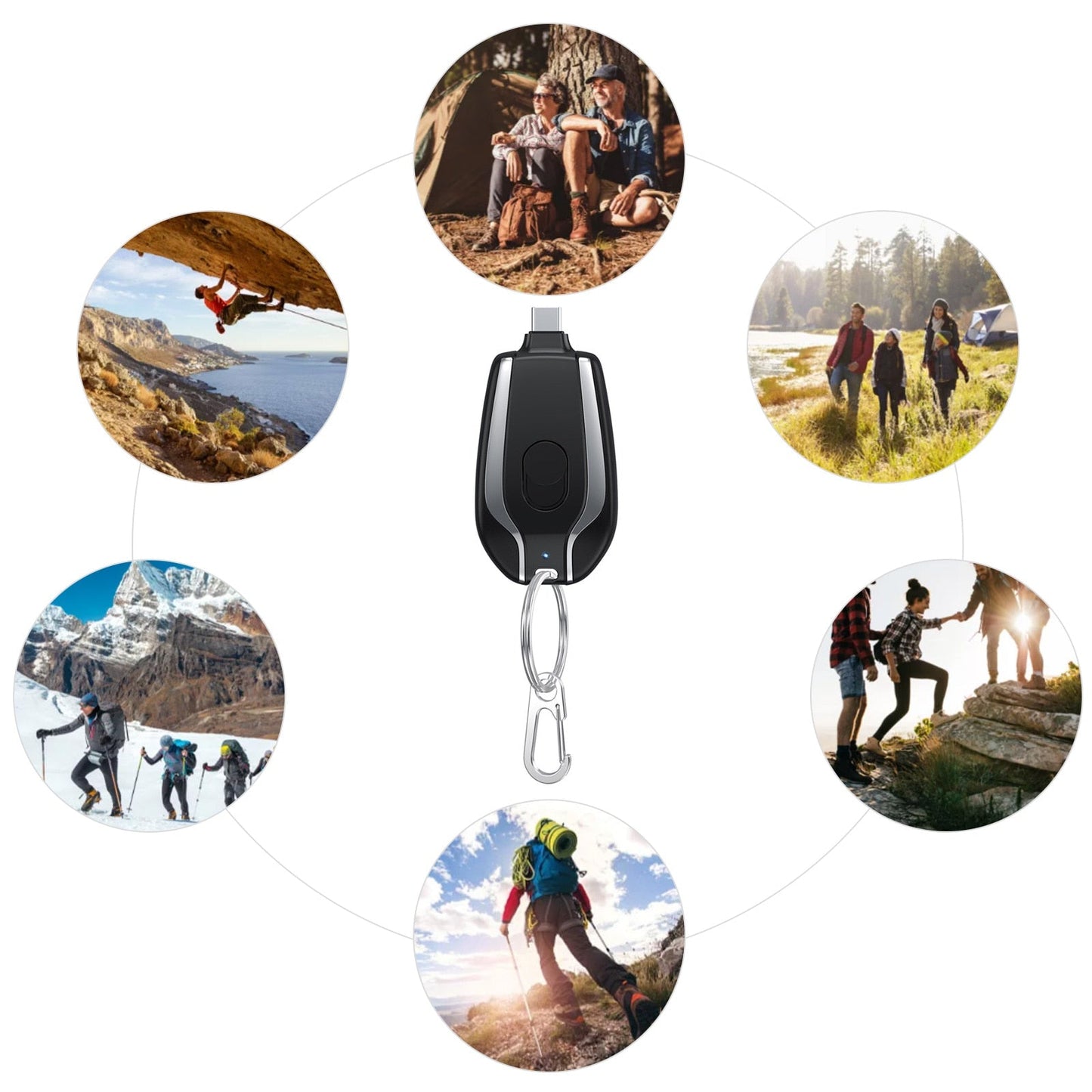 Keychain Power Bank 1500mAh Retractable Connector Waterproof & Shock-Resistant