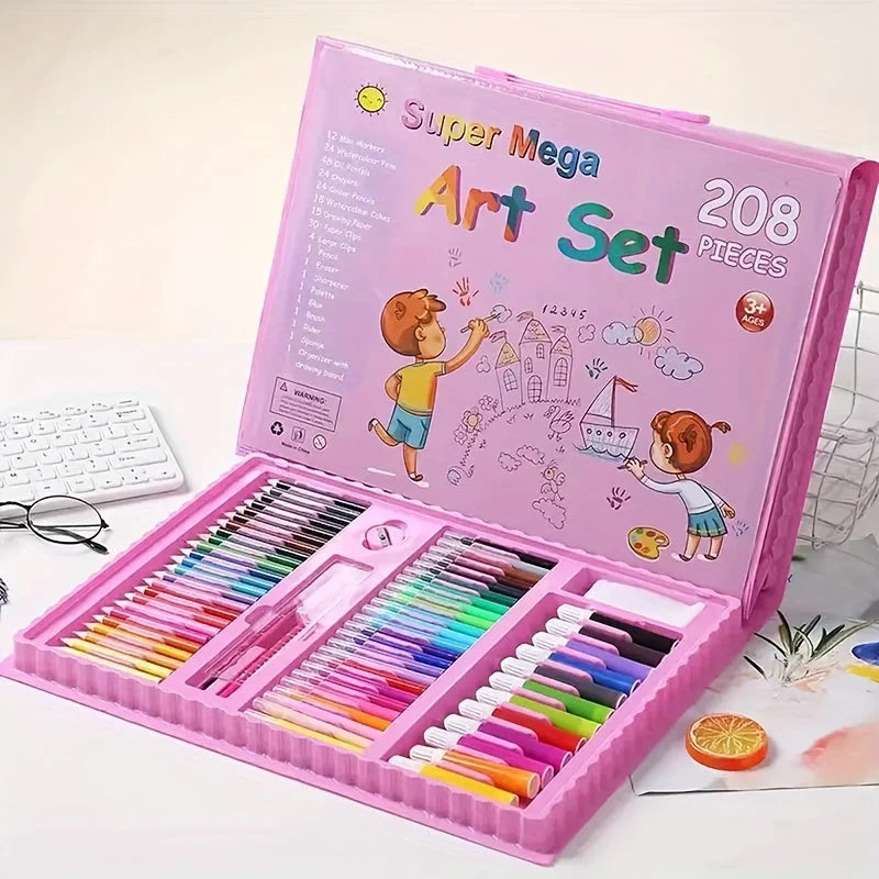 Kids Art Set 208 Piece Foldable Case & Easel