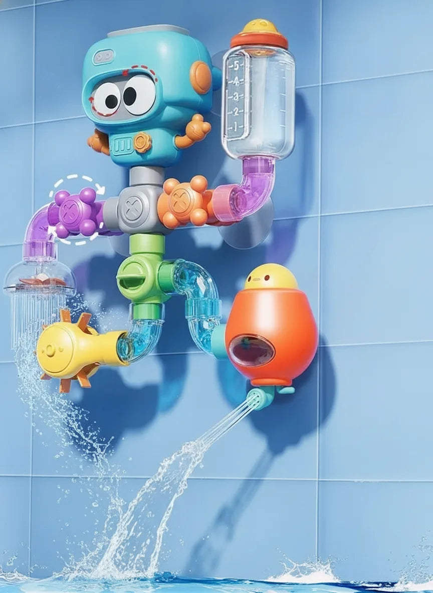Kids Bath Toy Set Buildable Valves & Waterwheel 21-Piece