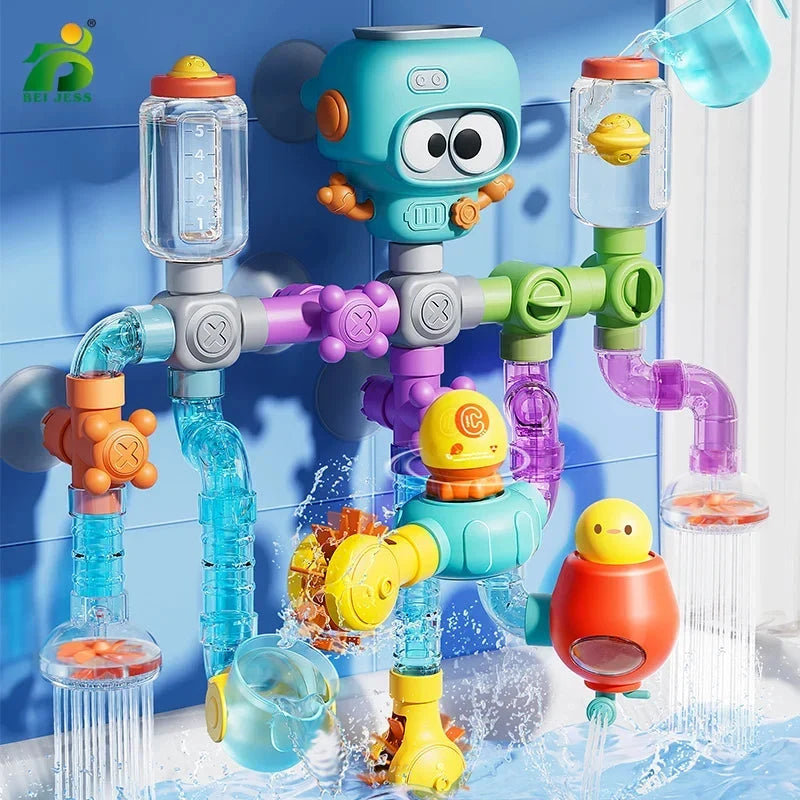 Kids Bath Toy Set Buildable Valves & Waterwheel 21-Piece