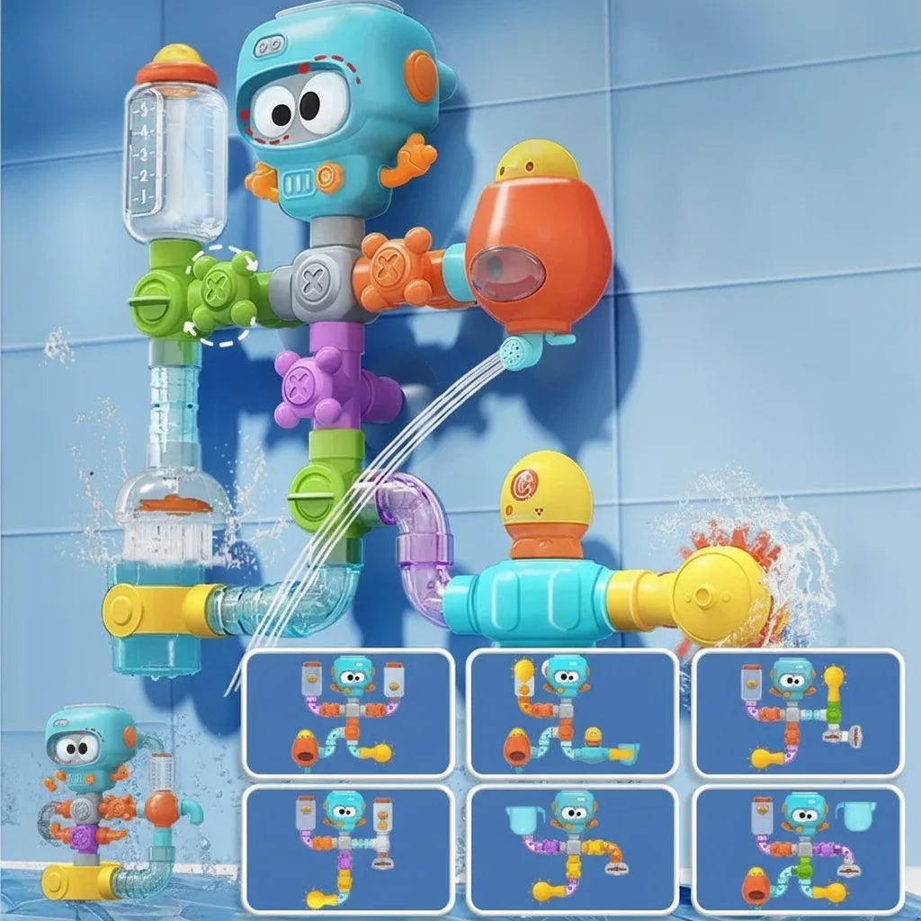 Kids Bath Toy Set Buildable Valves & Waterwheel 21-Piece