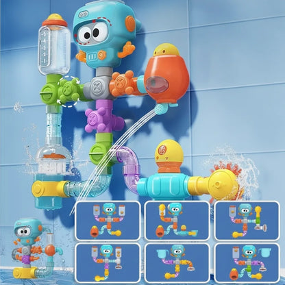 Kids Bath Toy Set Buildable Valves & Waterwheel 21-Piece